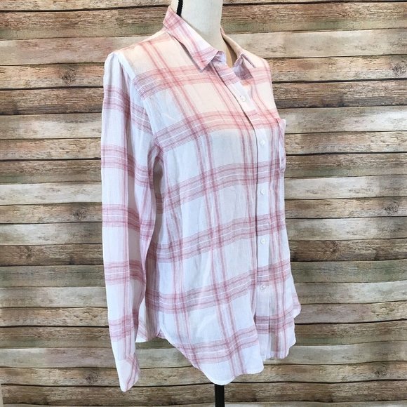 Rails Size M Medium Charli Linen Blend Plaid Button Down in White Rouge Sand - Picture 2 of 6